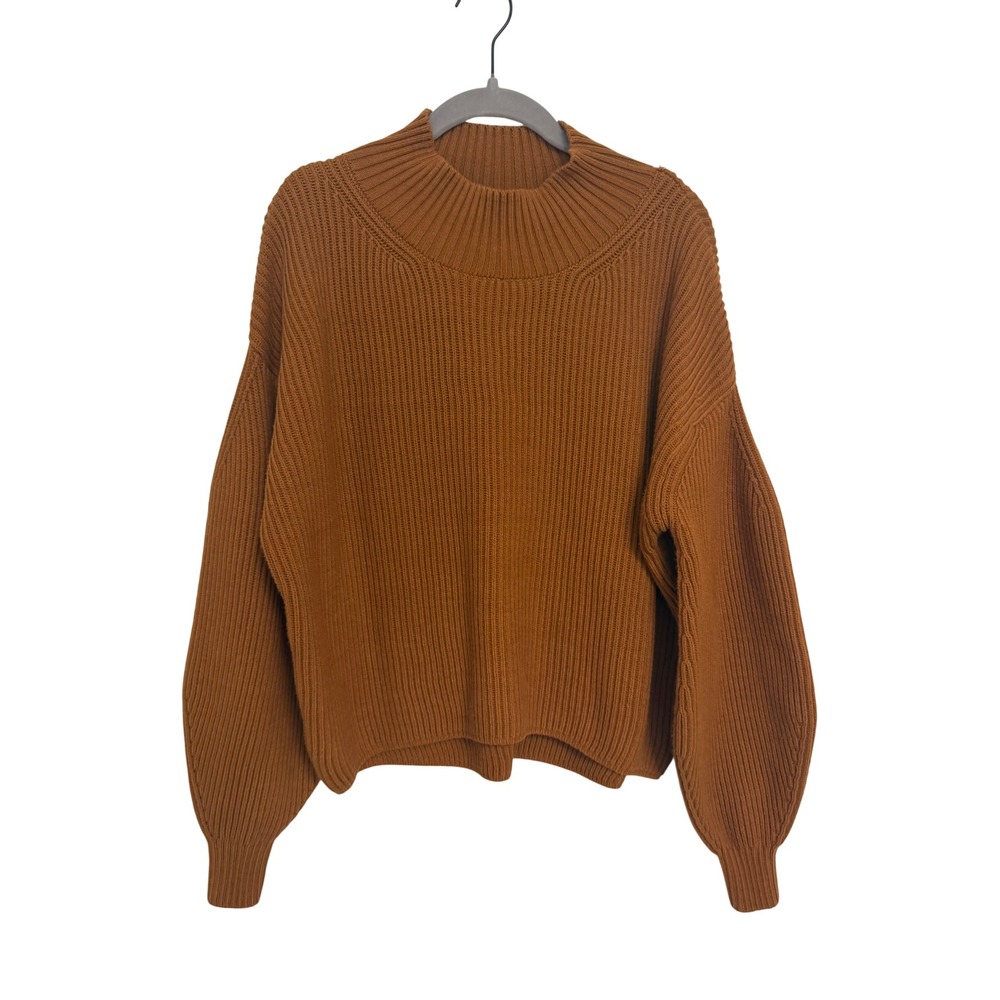 Maeve Anthropologie Rust Brown Ribbed Mock Neck Balloon Sleeve Sweater Small